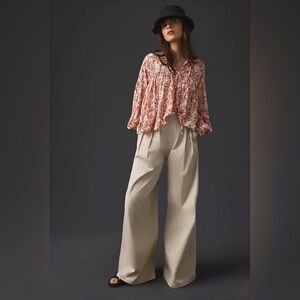 Anthropologie Front Tie Peasant Blouse boho poplin fairy small